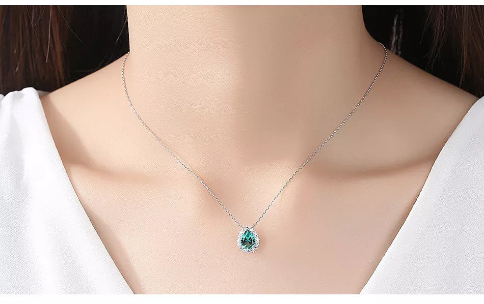 Set Colier si Cercei Din Argint 925 Piatra Verde/Green Zirconiu