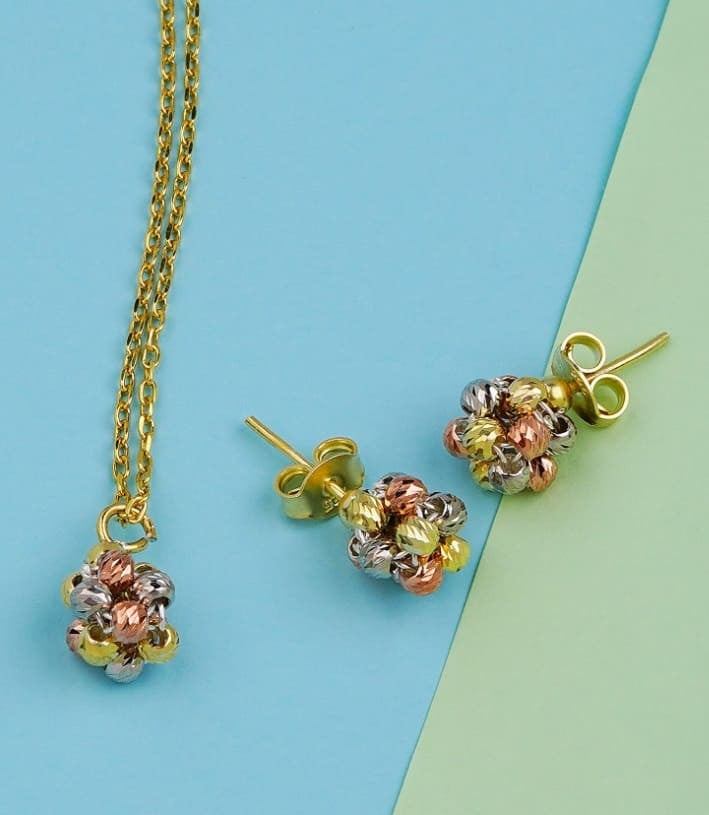Set Colier Si Cercei Din Argint 925 Placat Aur Bilute Multicolore