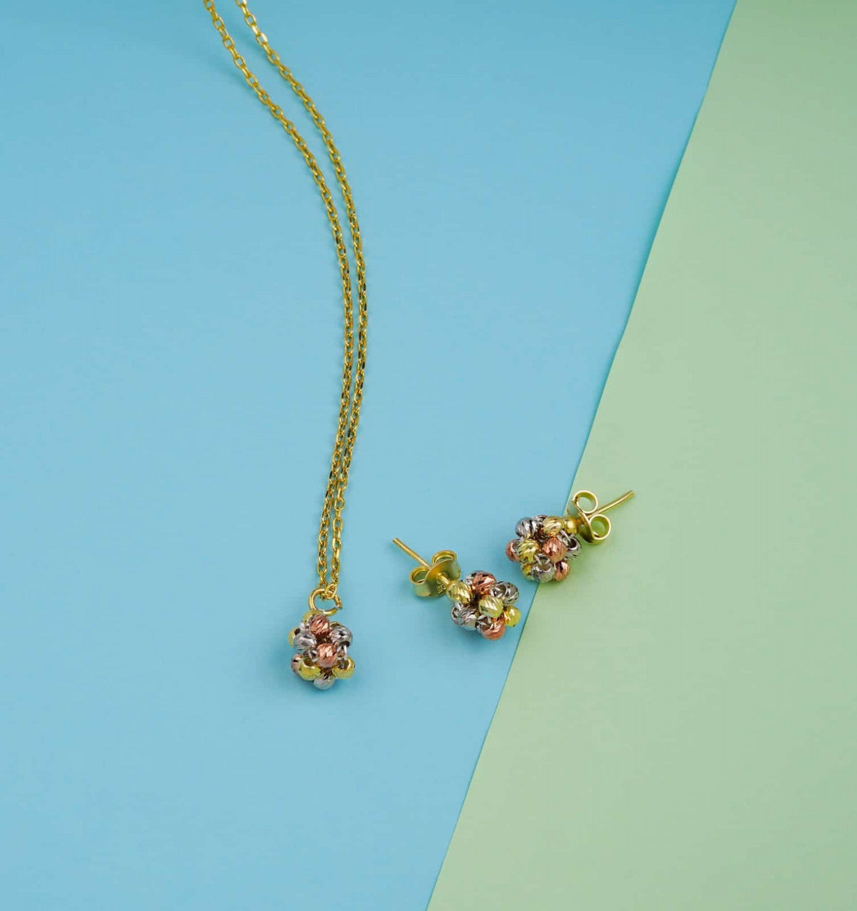 Set Colier Si Cercei Din Argint 925 Placat Aur Bilute Multicolore