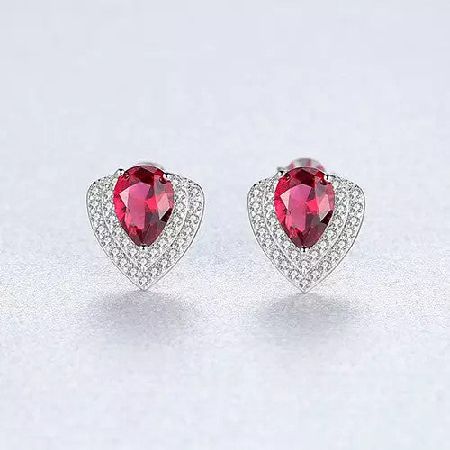 Set Colier si Cercei Din Argint 925 Water Drop Rosu Zirconiu 3.8g