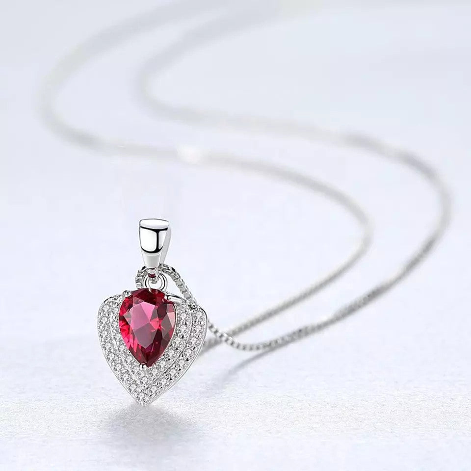 Set Colier si Cercei Din Argint 925 Water Drop Rosu Zirconiu 3.8g