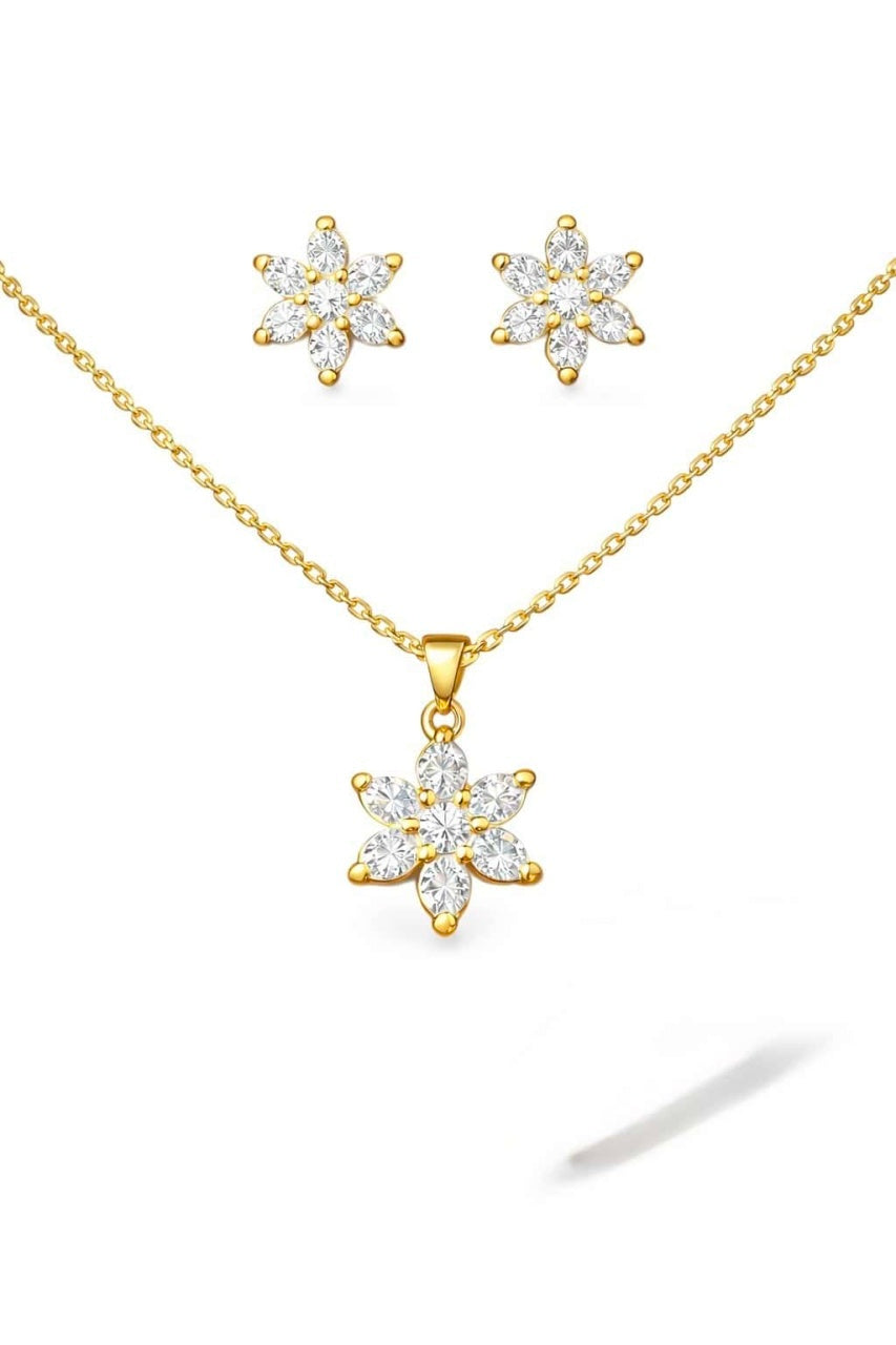 Set cu element zirconiu, Colier și cercei model Floare Auriu
