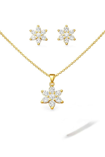 Set cu element zirconiu, Colier și cercei model Floare Auriu