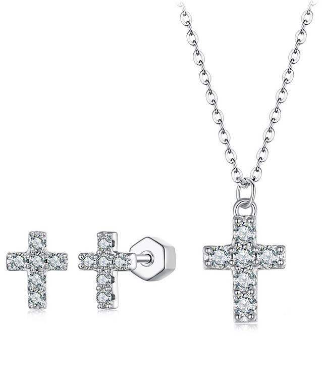 Set de Bijuterii Argint 925 cu Moissanite: Lănțișor, Pandantiv și Cercei