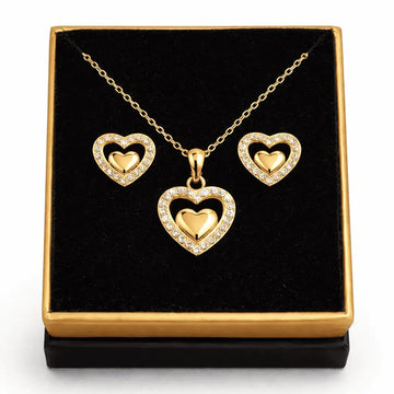 Set Din Argint 925 Placat Cu Aur – Inimioare Cu Pietre Zirconiu Set 206X