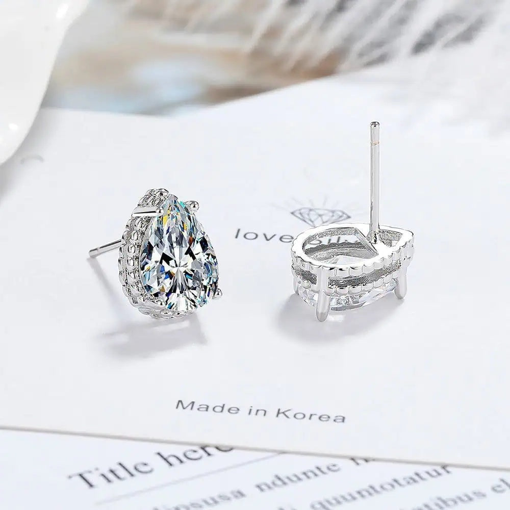 Set Zirconiu Transparent Bijuterii Femei Lant Si Cercei , Forma Lacrima, Argint 925iu Cubic Zircon 5.7g