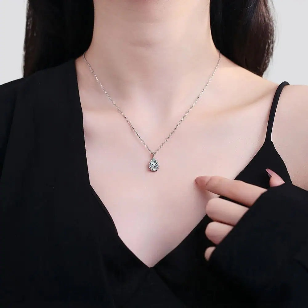 Set Zirconiu Transparent Bijuterii Femei Lant Si Cercei , Forma Lacrima, Argint 925iu Cubic Zircon 5.7g