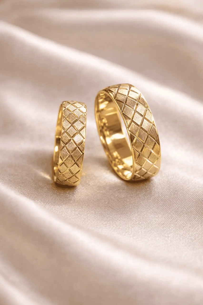 Verighete Handmade Argint 925 Placat Cu Aur, Model Carouri Diamantate