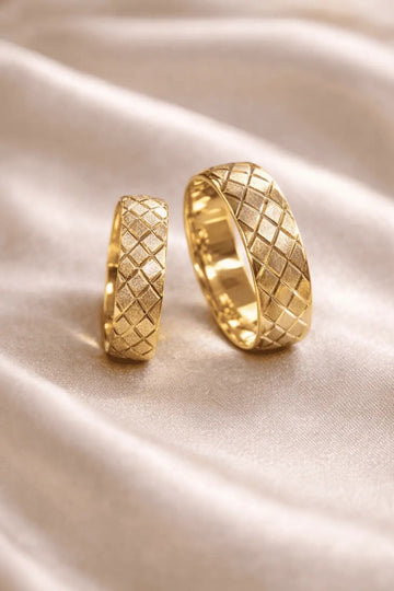 Verighete Handmade Argint 925 Placat Cu Aur, Model Carouri Diamantate