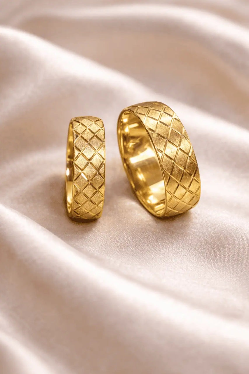 Verighete Handmade Argint 925 Placat Cu Aur, Model Carouri Diamantate